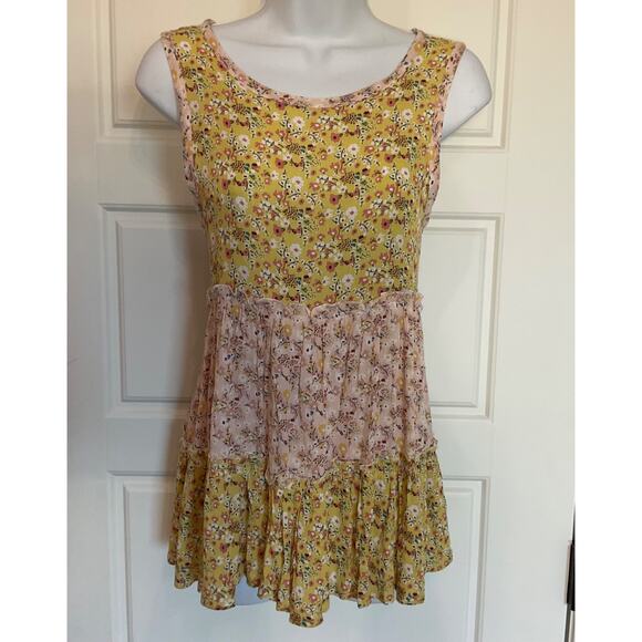 Alter'd State Yellow & Pink Boho/Peasant/Hippy/Cottage Tiered Open Back Top XS - Picture 1 of 8